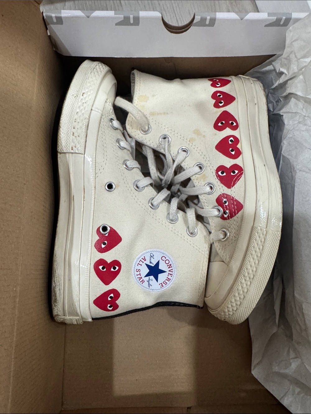 Converse Cream High-Top Sneakers with Red Heart Motif